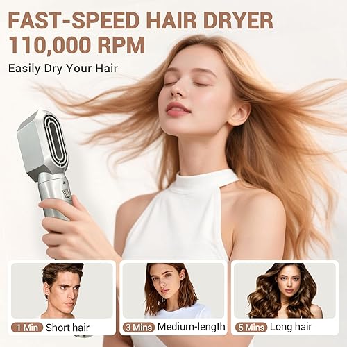 Miniatura 4 de Moldeador de Aire Caliente 8 en 1 de Doble Voltaje y Cepillo Secador de Cabello con Accesorios Alisador y Rizador, 110,000 RPM Secado Rápido Iónico