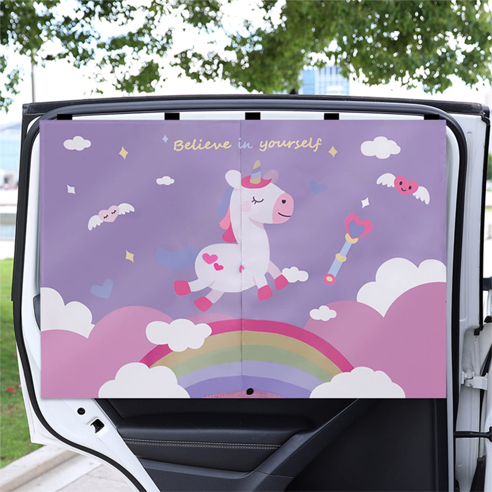 Torcarvh Car Sun Shade for Baby Car Side Window Sun Shade Cover Upgrade Double Opening Car Interior Curtain Sun Blocker Blind (Unicorn, 1 Pack)