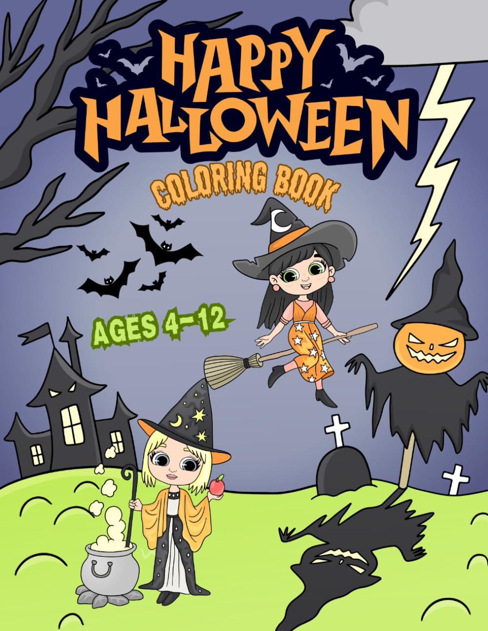 Happy Halloween Coloring Book for Kids.: 45 Cute and Spooky Designs for Children Ages 4-12.
