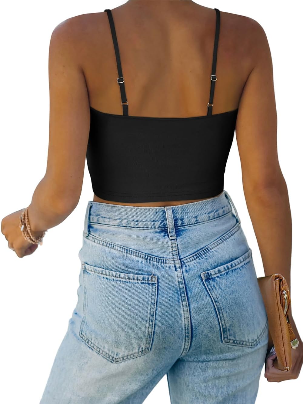 REORIA Butsmooth® Women's Basic Sexy Deep Scoop Neck Double Lined Seamless Sleeveless Cropped Cami Tank Yoga Crop Tops - Image 2