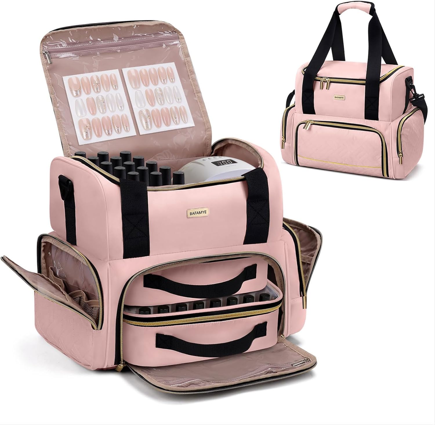 Nail Polish Organizer Holds 80 Bottles(15ml/0.5fl.oz)& Nail Lamp,Large Nail Polish Organizer Bag with 2 Detachable Bags, with Shoulder Strap Portable Nail Supplies Kit Organizer Carrying Case