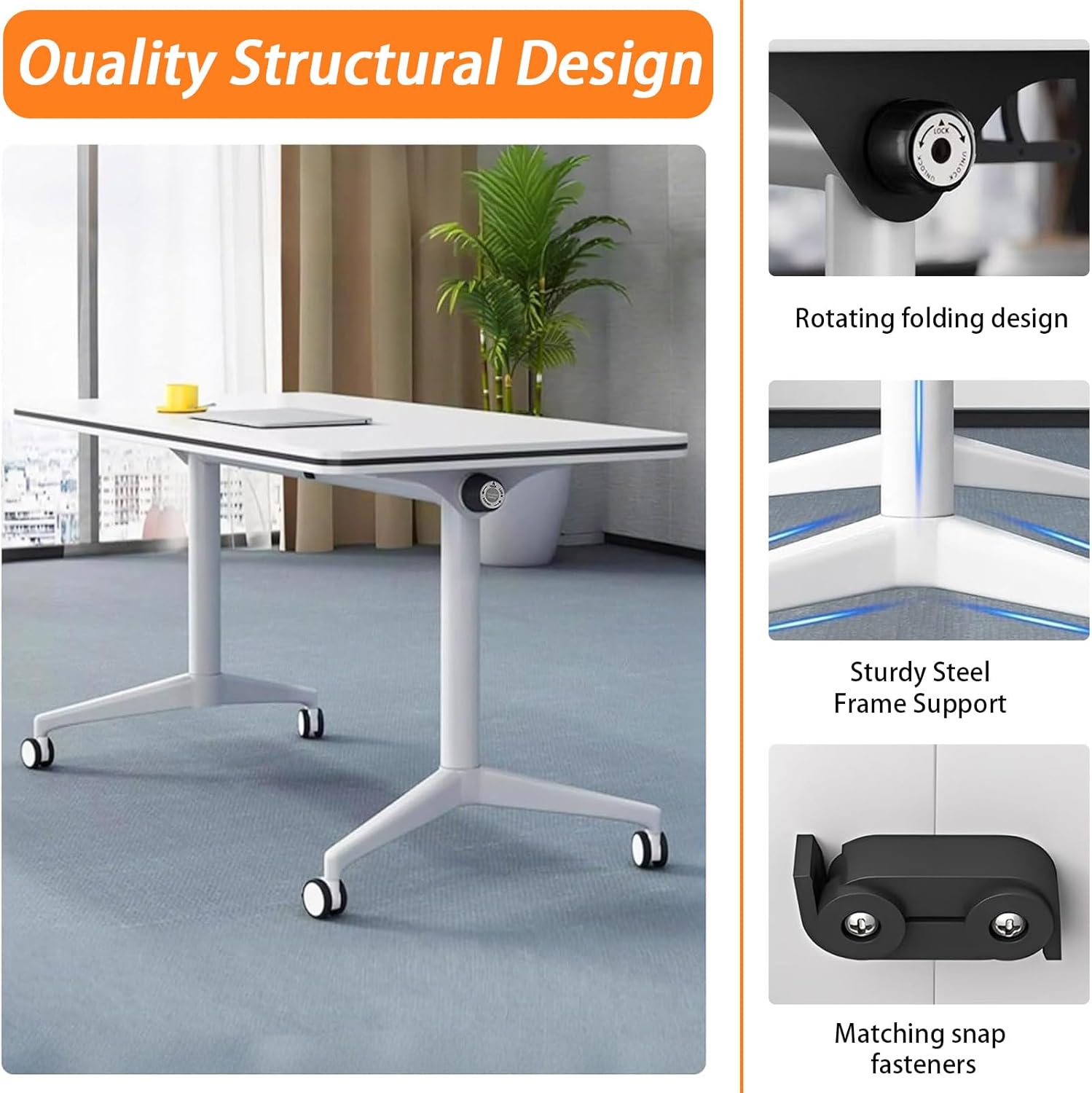 White Folding Conference Table Bussiness Conference Room Tables with Flip-Top Design & Silent Wheels Portable for Trainings Offices Seminar Rooms (2pack, 47.3" D X 23.6" W X 29.5" H)