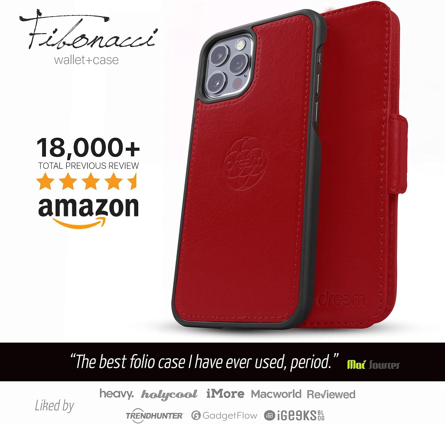 Dreem Bundle: Fibonacci Wallet-Case for iPhone 12 & 12 Pro with Om AirPods 3 Case Cover - Red