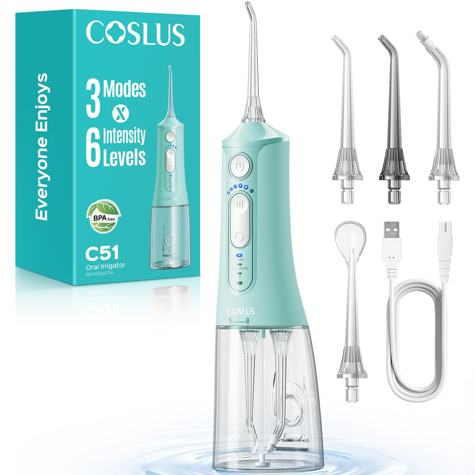 COSLUS Portable Water Flosser for Teeth 3 Modes 6 Pressure Settings with Jet Mode Water Dental Pick for
