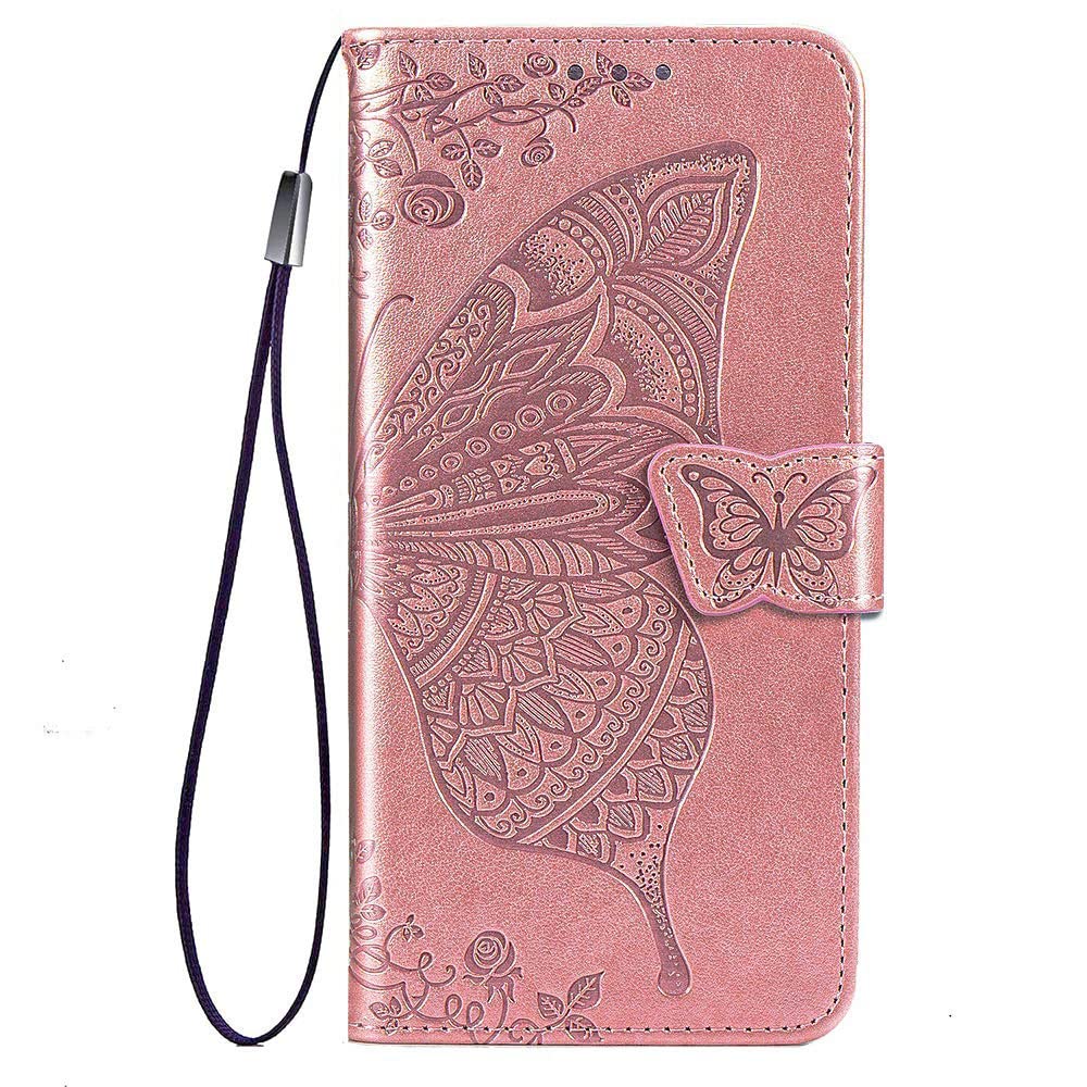 KARTXITAI Cover Compatibile con Honor X7 PU Pelle TPU Silicone Portafoglio Magnetica con Disegni Motivo Animale Flip Custodia in Libro Slot Schede Custodia-Farfalla rosa,cielo,nuvole