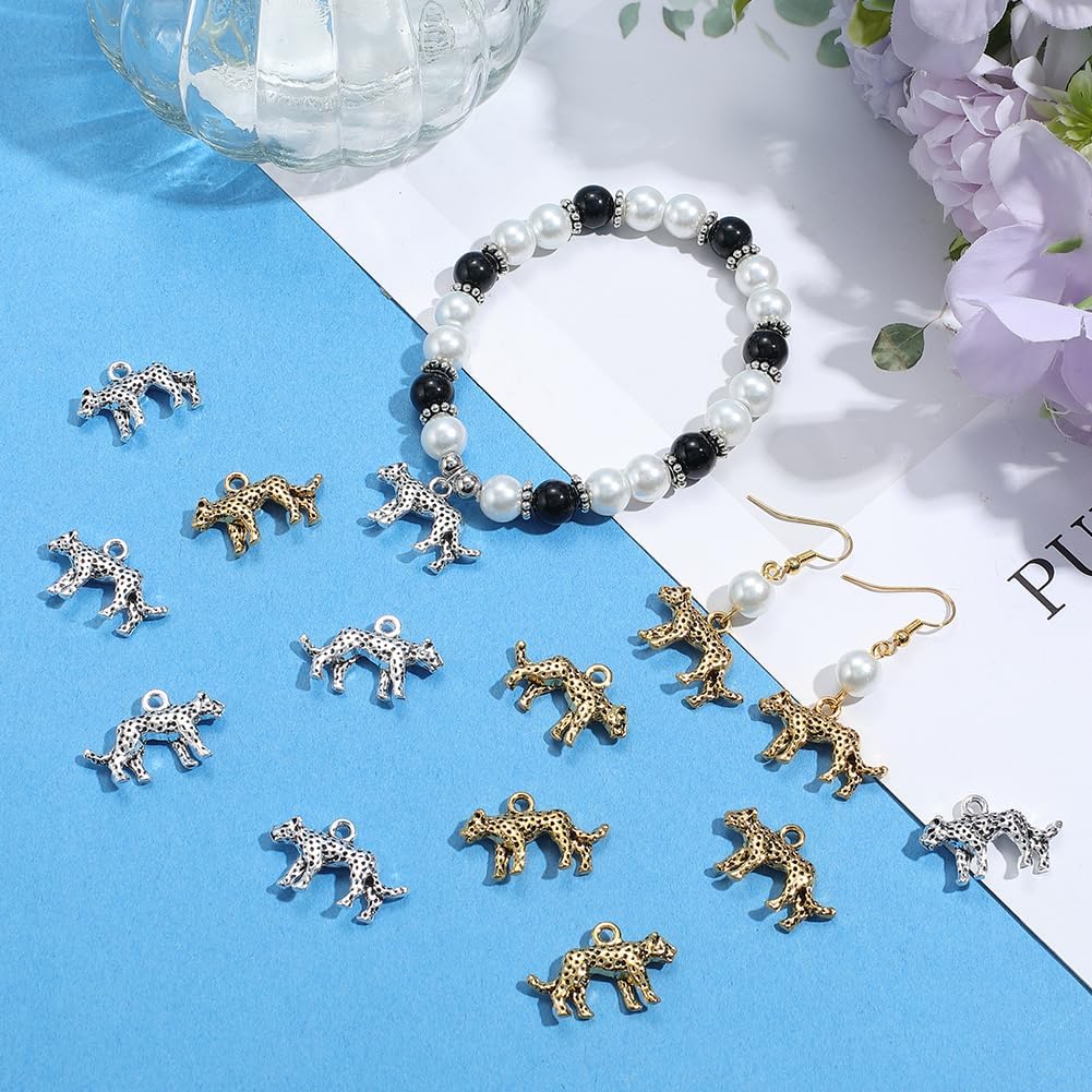SUNNYCLUE 1 Box 60Pcs 2 Colors Leopard Charms Cheetah Charms Bulk Antique Gold Silver Alloy Metal 3D Animals Dangle Pendants for Jewelry Making Accessories DIY Craftings Necklace Bracelets Adults - Image 3