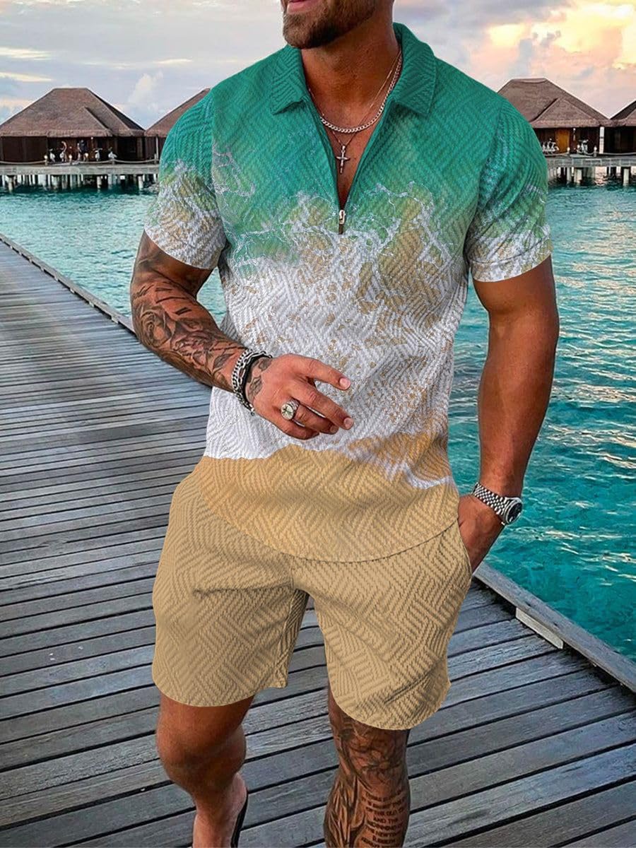 Men' Tracksuit Casual Summer Short Sleeve Shirt and Suit Two-Piece Set Male Clothing Streetwear for Men