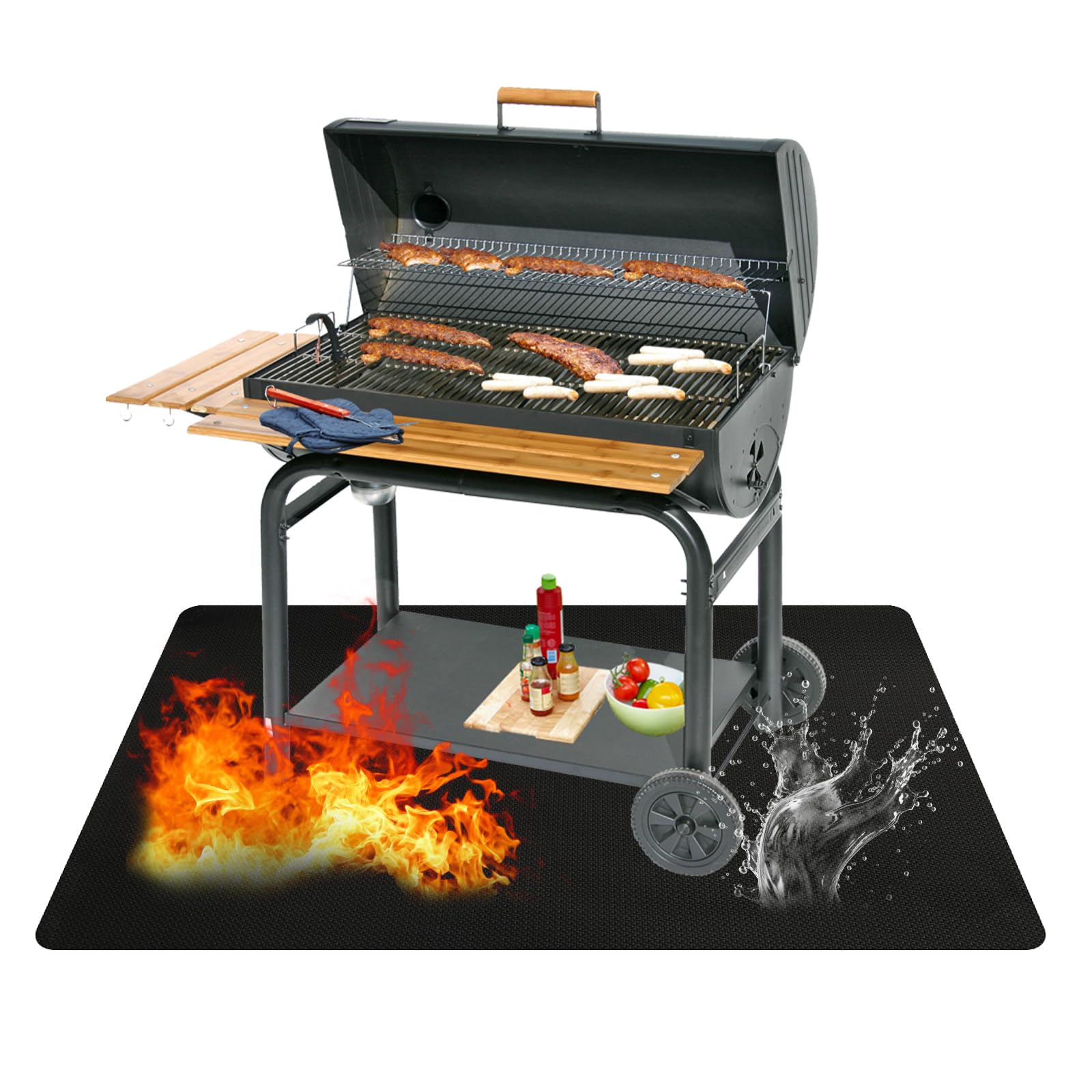 Alfombrilla Protectora para Barbacoa, 122×165 cm Plegable Base Ignífuga para Barbacoa, Resistente al Calor Hasta 2000 °F, Base Ignífuga, Estera IgníFuga para Barbacoa,Alfombrilla Protectora para Suelo
