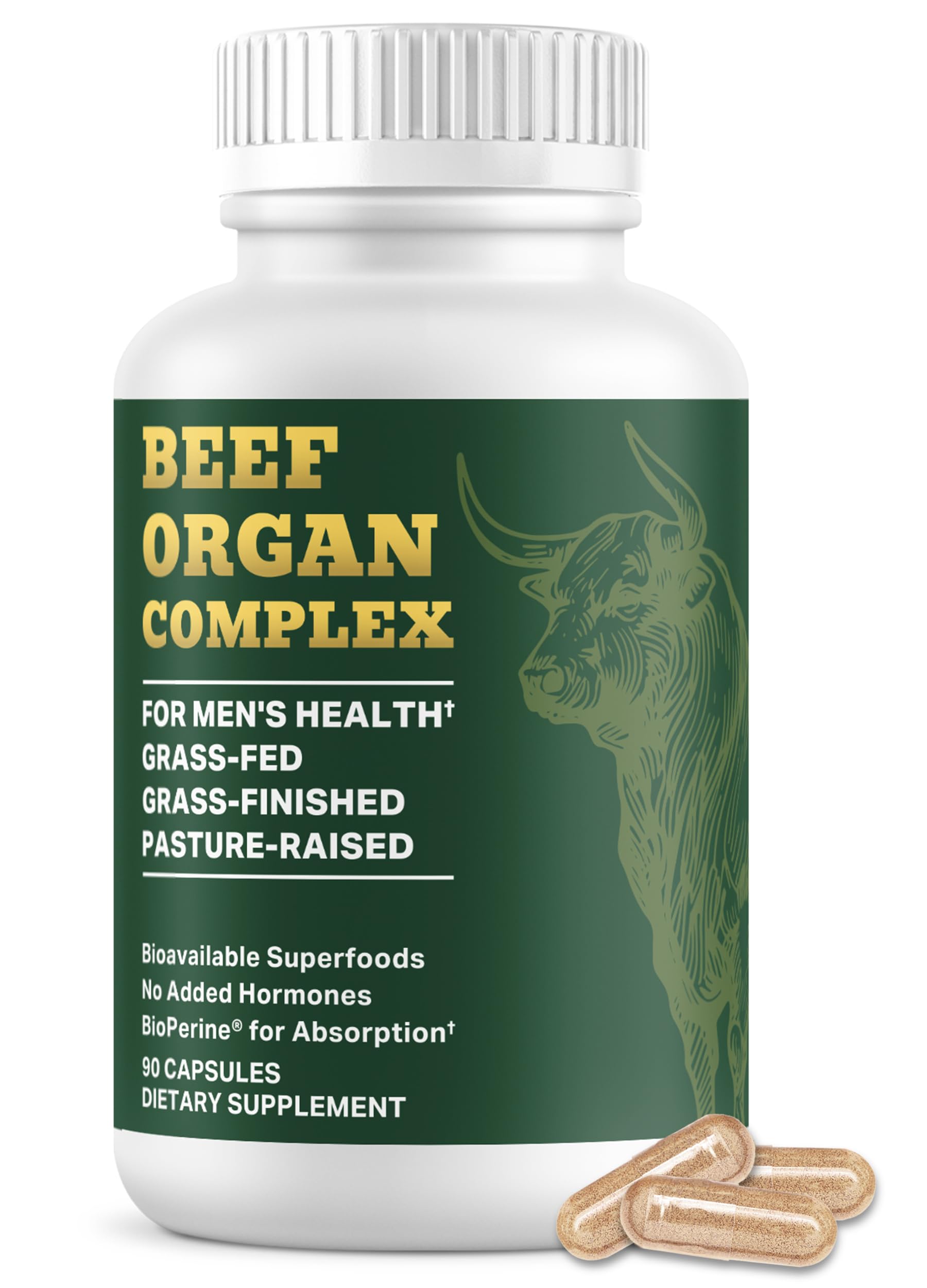 Pink Stork Men's Beef Organ Complex, Bioavailable Superfoods, 90 Count