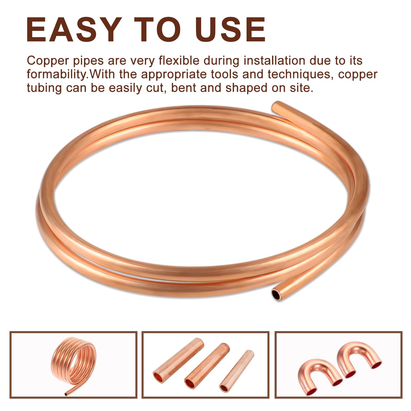 LALAGO Koperen buis, zachte koperen buis OD 10 mm ID 8 mm, lengte 1,5 m, ronde buis, zacht product voor koeltechniek, generatoren, busstangen