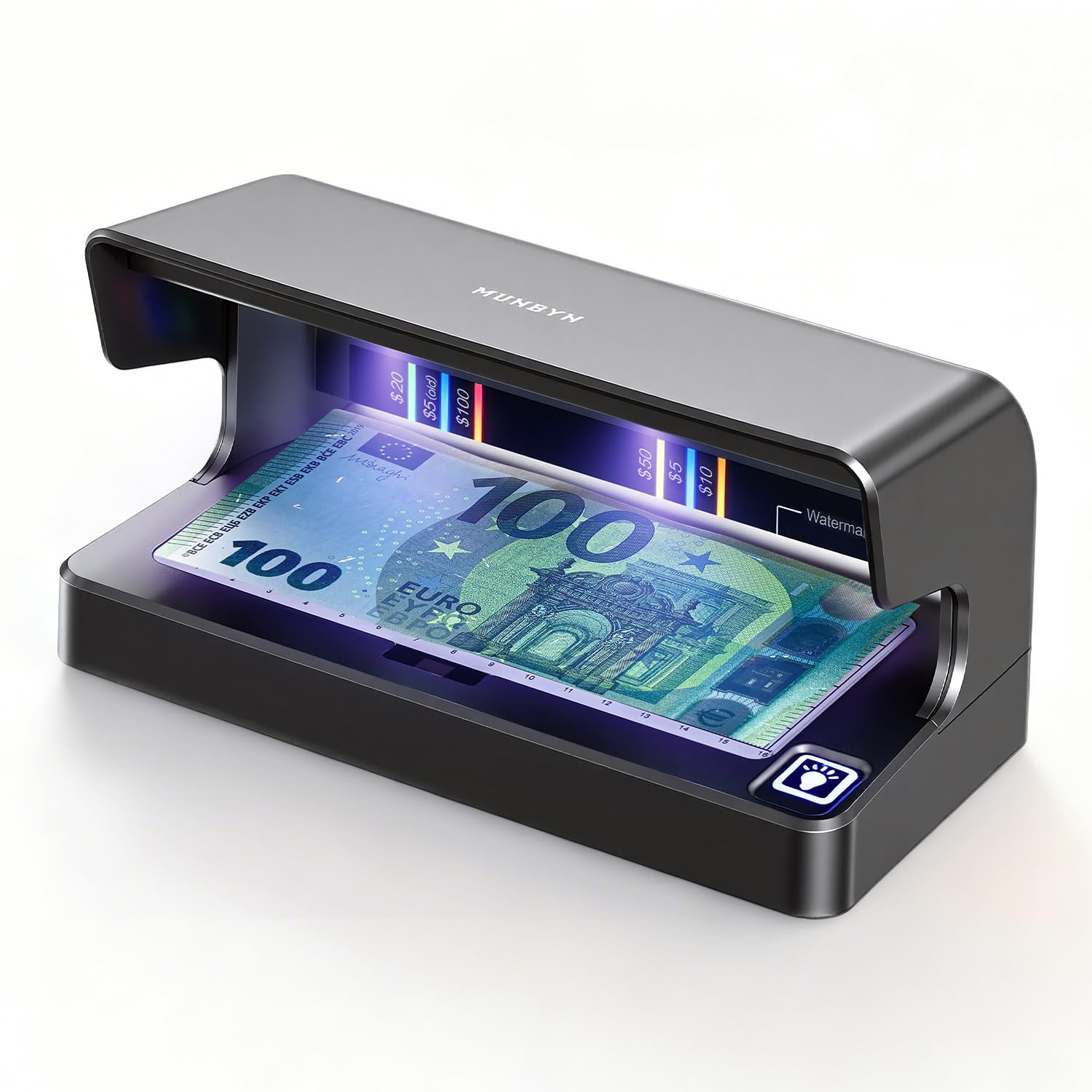 MUNBYN LED Detector de Billetes Falsos UV, Comprobador de Dinero Portátil con Luz UV y Blanca, Recargable, Auto On/Off, Multi Moneda para Efectivo, Tarjetas e ID, Retail y Pequeños Negocios