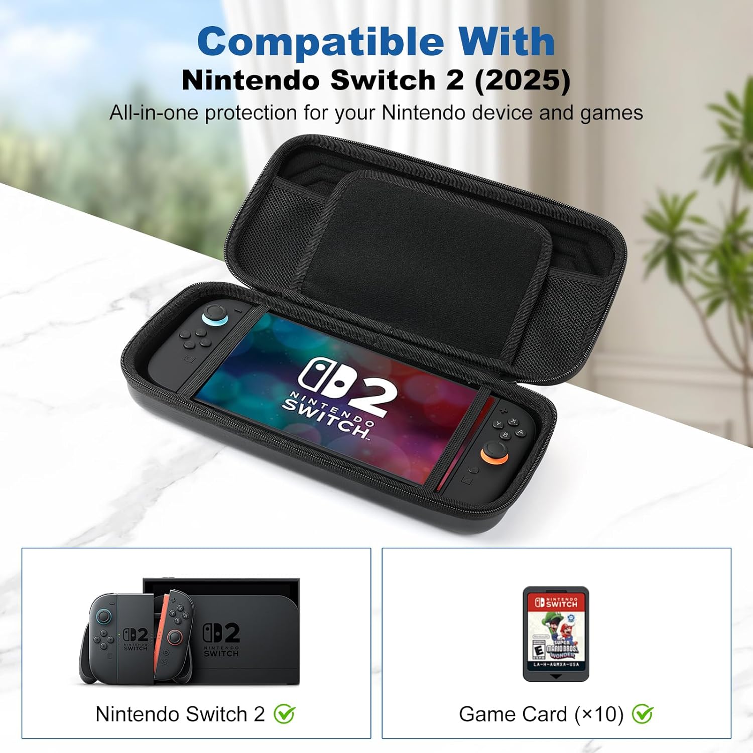 Protective Carrying Case for Nintendo Switch 2, Waterproof Hard Shell Travel Storage Handbag for Nintendo Switch 2 Accessories and Games(Black) - Image 2