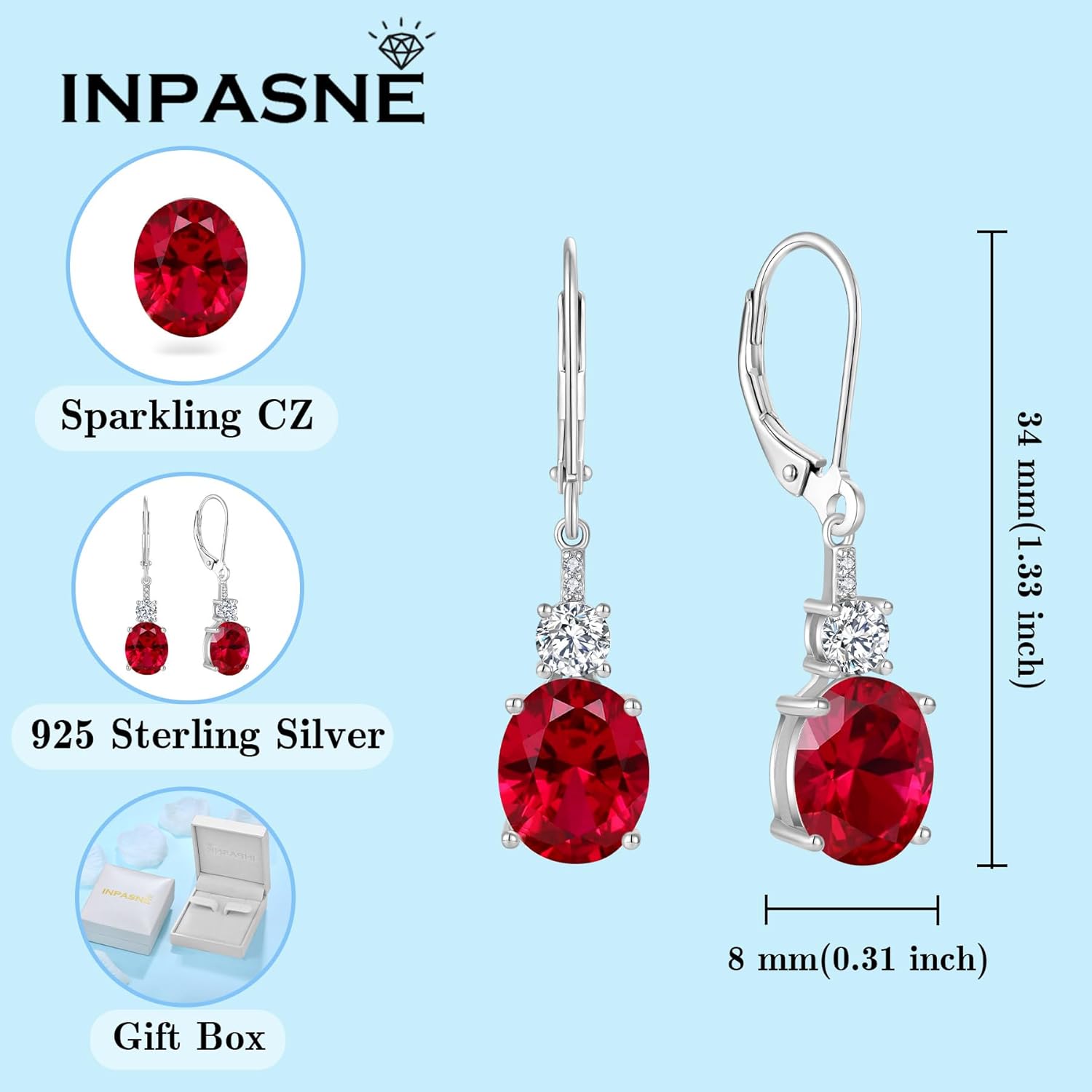 Ruby Jewelry Set for Women 925 Sterling Silver Oval Cut Necklace Dangle Drop Leverback Earrings July Birthstone Jewelry for Her - Image 4