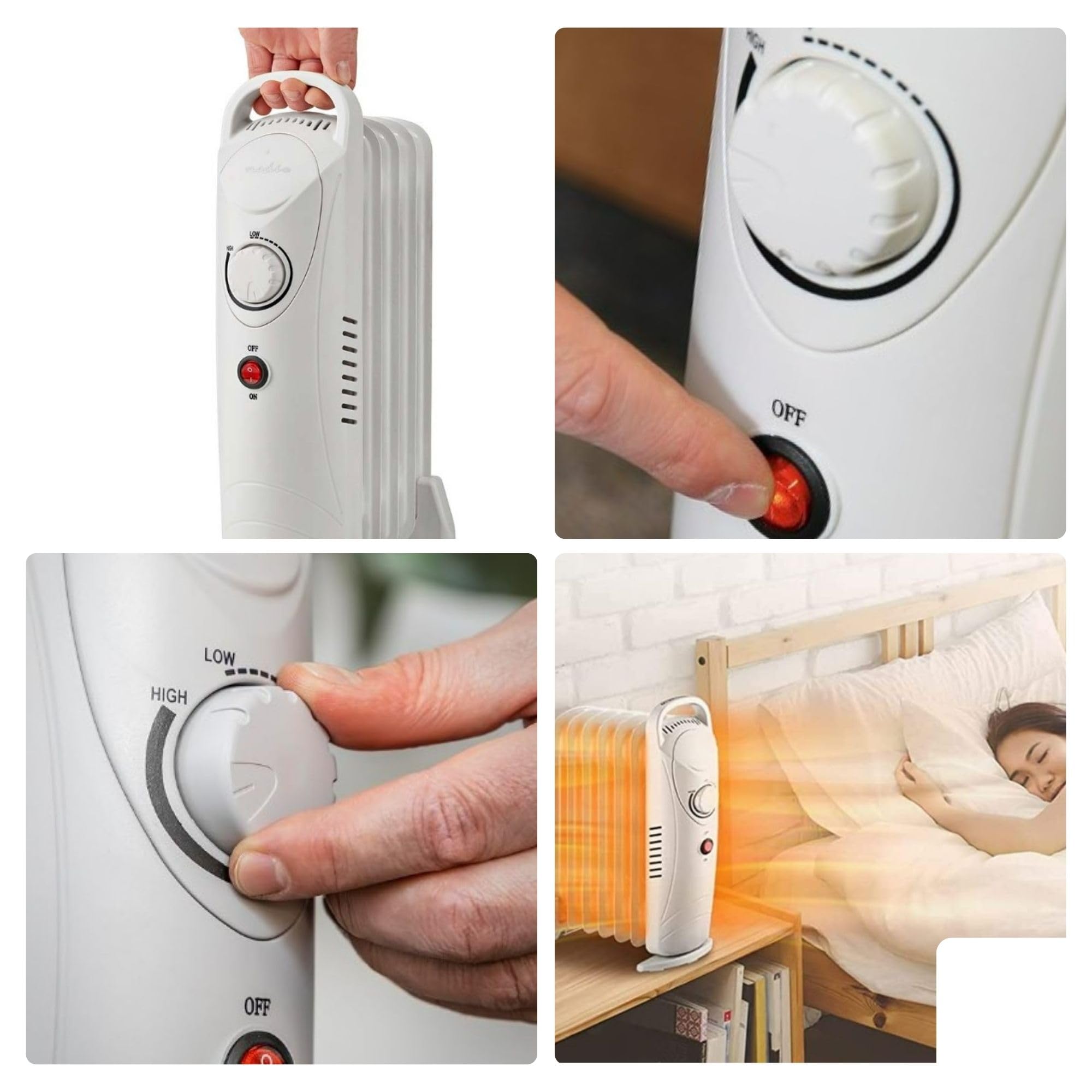Perel Radiateur à bain d’huile 700 W, 7 éléments, chauffage bain d’huile, chauffage d’appoint, radiateur électrique, thermostat, poignée, roulettes, max.15 m², blanc