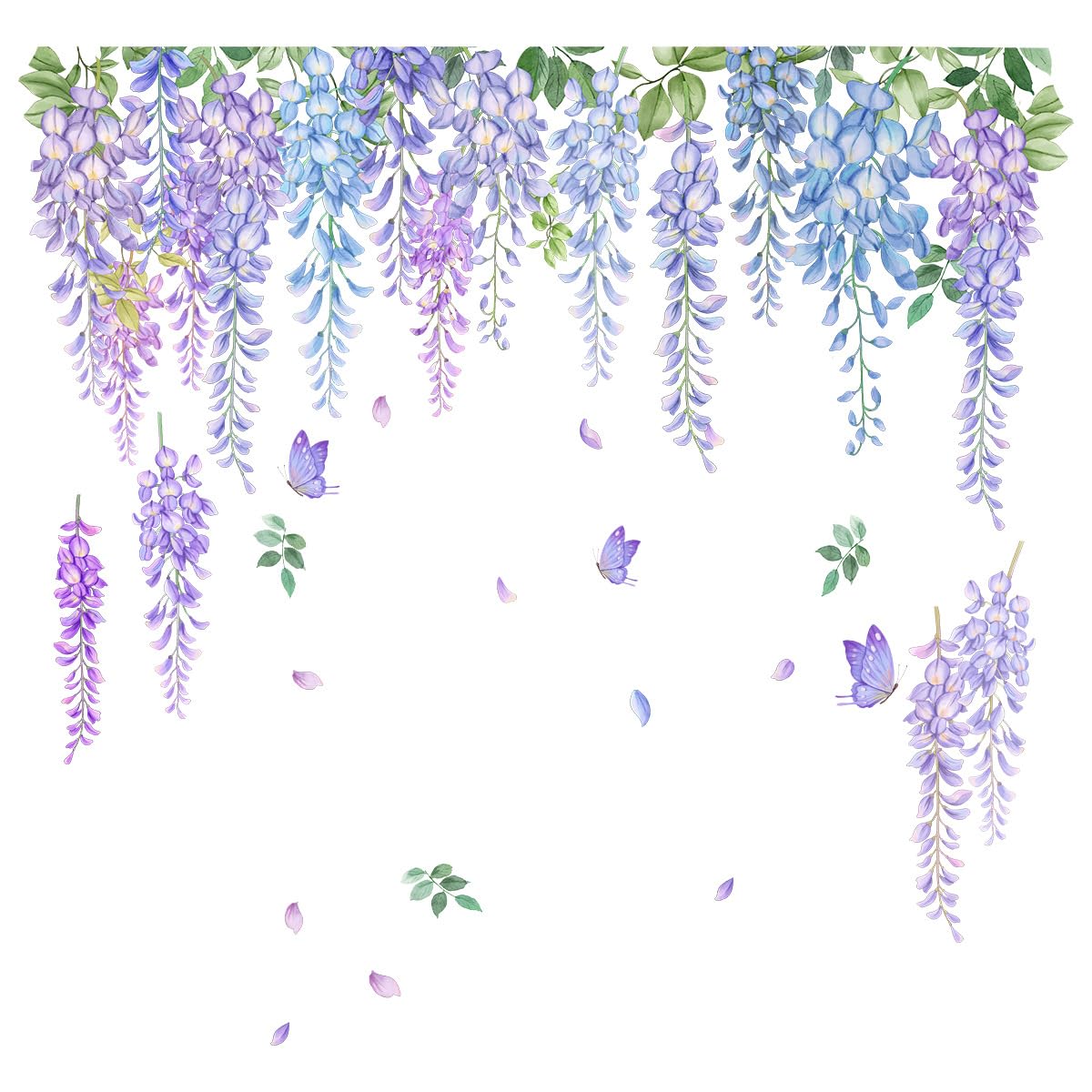 Sticker Mural Branche Fleurs Violet Et Papillons Wondever - 4 Feuilles 30x90cm - Autocollant Déco Salon/Chambre
