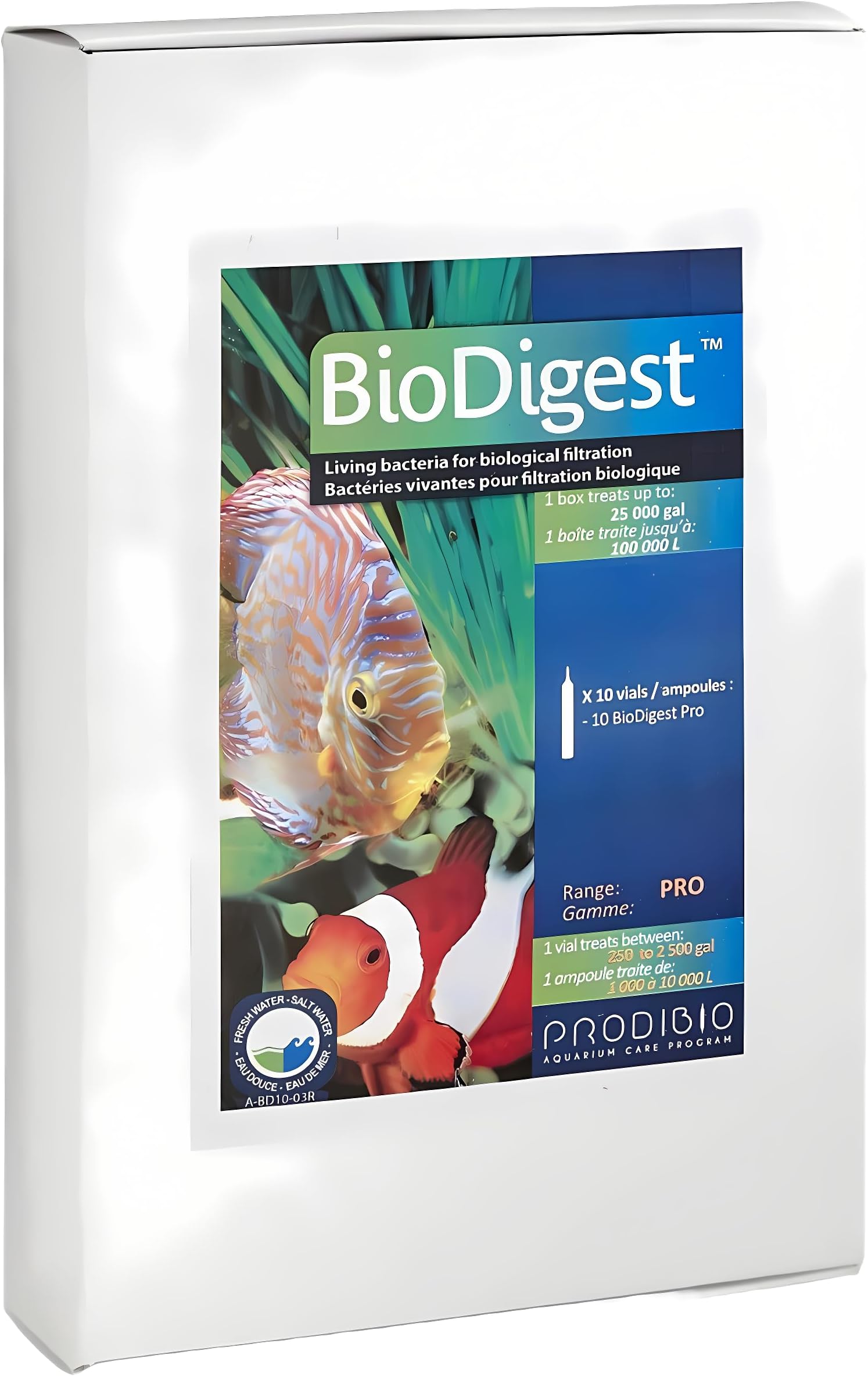 Prodibio Bio Digest Pro, Nitrifying Bacteria, Fresh and Salt Water, 10/10 mL Pro vials, 250 gal and up