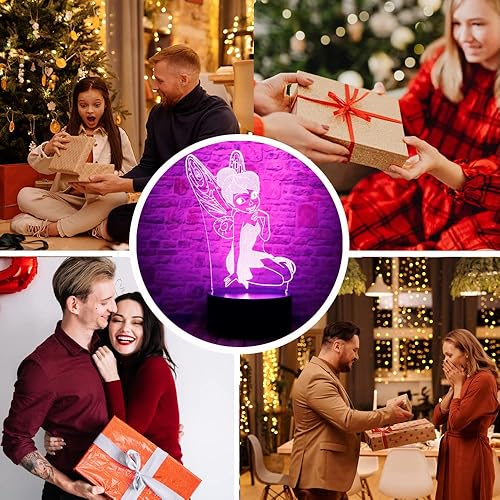 Miniatura 8 de Magic Elf Tinker Bell Miss Bell Anime Character Pretty Fairy Bulb 3D Optical Illusion LED Lámpara de mesa para dormir con control remoto 7 colores