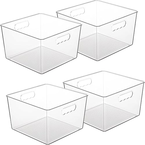 Vtopmart Paquete de 4 contenedores de almacenamiento de plástico transparente extra grandes, cubos de acrílico de 11 x 11 pulgadas con asa para
