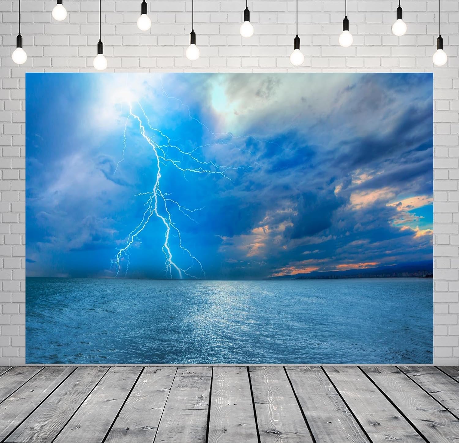 BELECO 3x2.5m Tessuto Sfondo mare tempestoso fulmini onde oceaniche cielo temporalesco bagliore tramonto sfondo fotografico per documentario natura meteo shooting tematico cabina fotografica