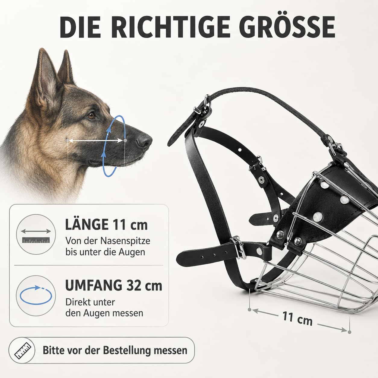 Metall Maulkorb für den Schäferhund Länge 11cm Umfang 32cm