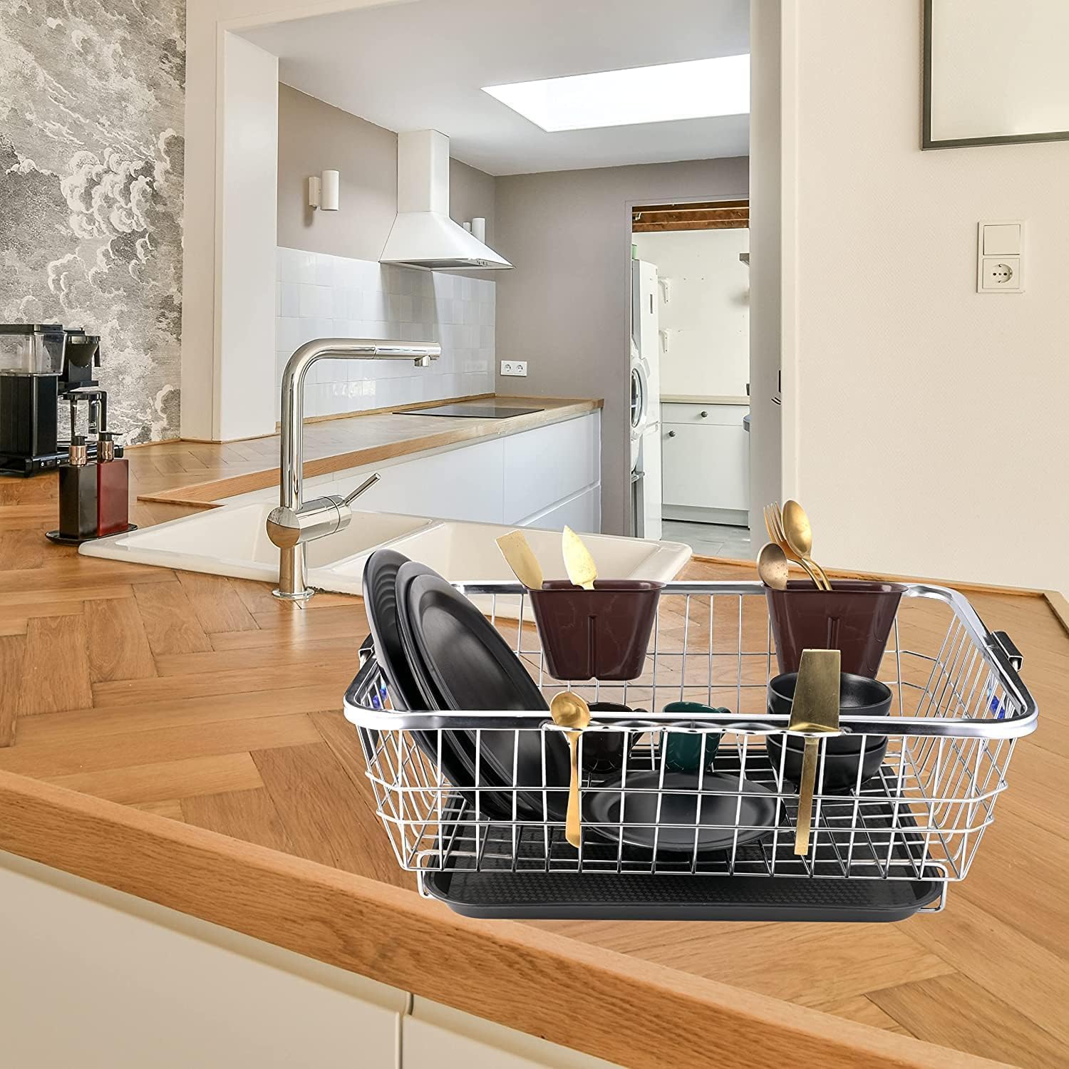Dish Rack Big Size Utensils Basket Drainer & Dish Drainer Basket for Kitchen/Utensil Stand for Kitchen/Dish Drying Rack with Drainer/Bartan Stand/Dish Rack for Kitchen (60x47x23)