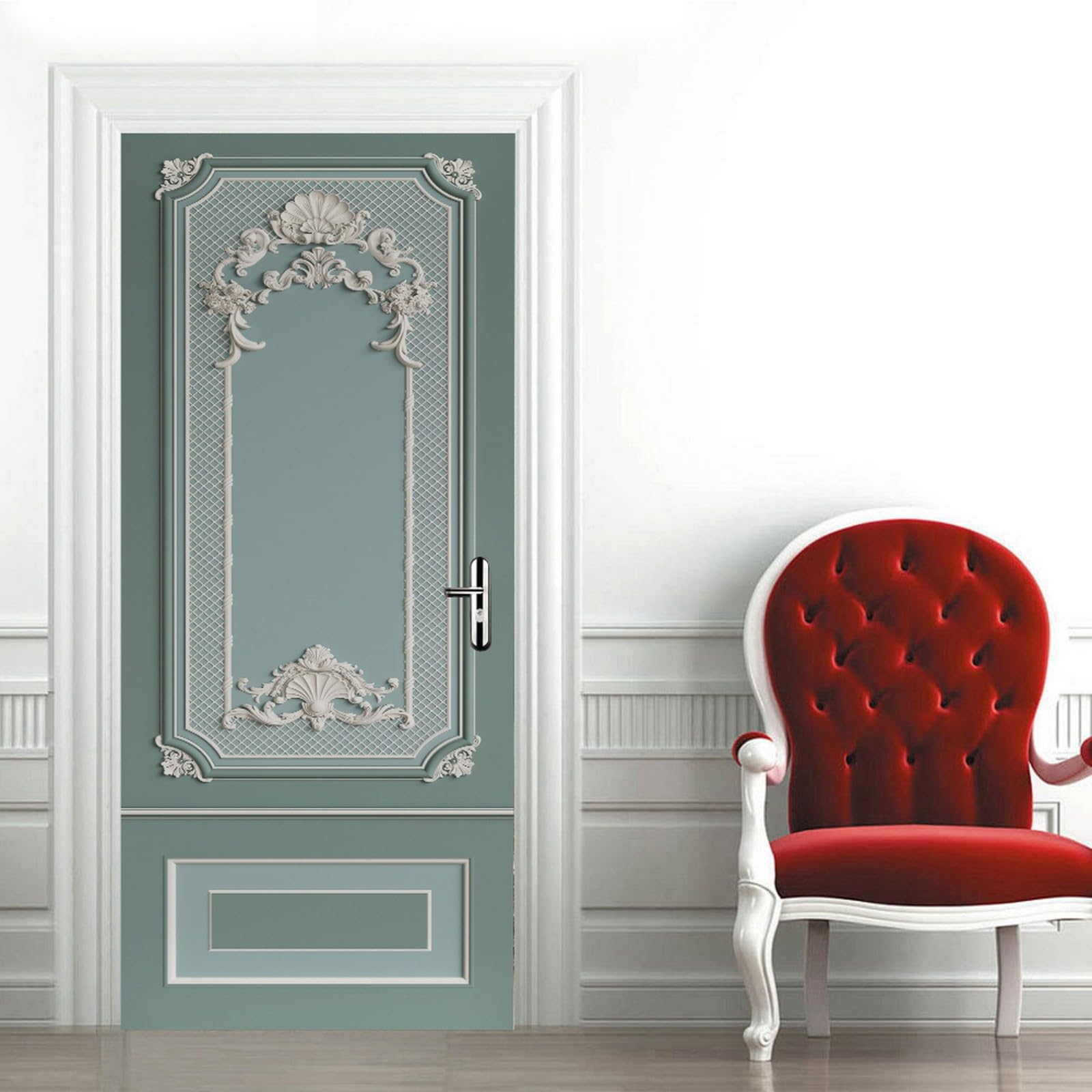 Sticker porte 3D poster de porte moulure bleue vinyle affiche sticker mural papier peint