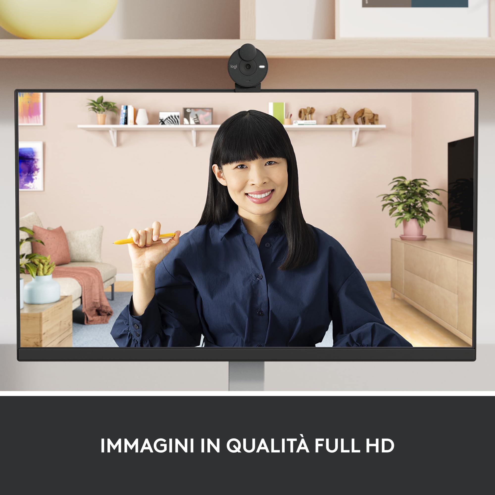 Logitech Brio 305 Webcam Full HD 1080P, copriobiettivo per proteggere la Privacy, Microfoni Mono, Riduzione del Rumore, USB-C, Correzione della Luce, Zoom, Microsoft Teams, Google Meet - Grafite