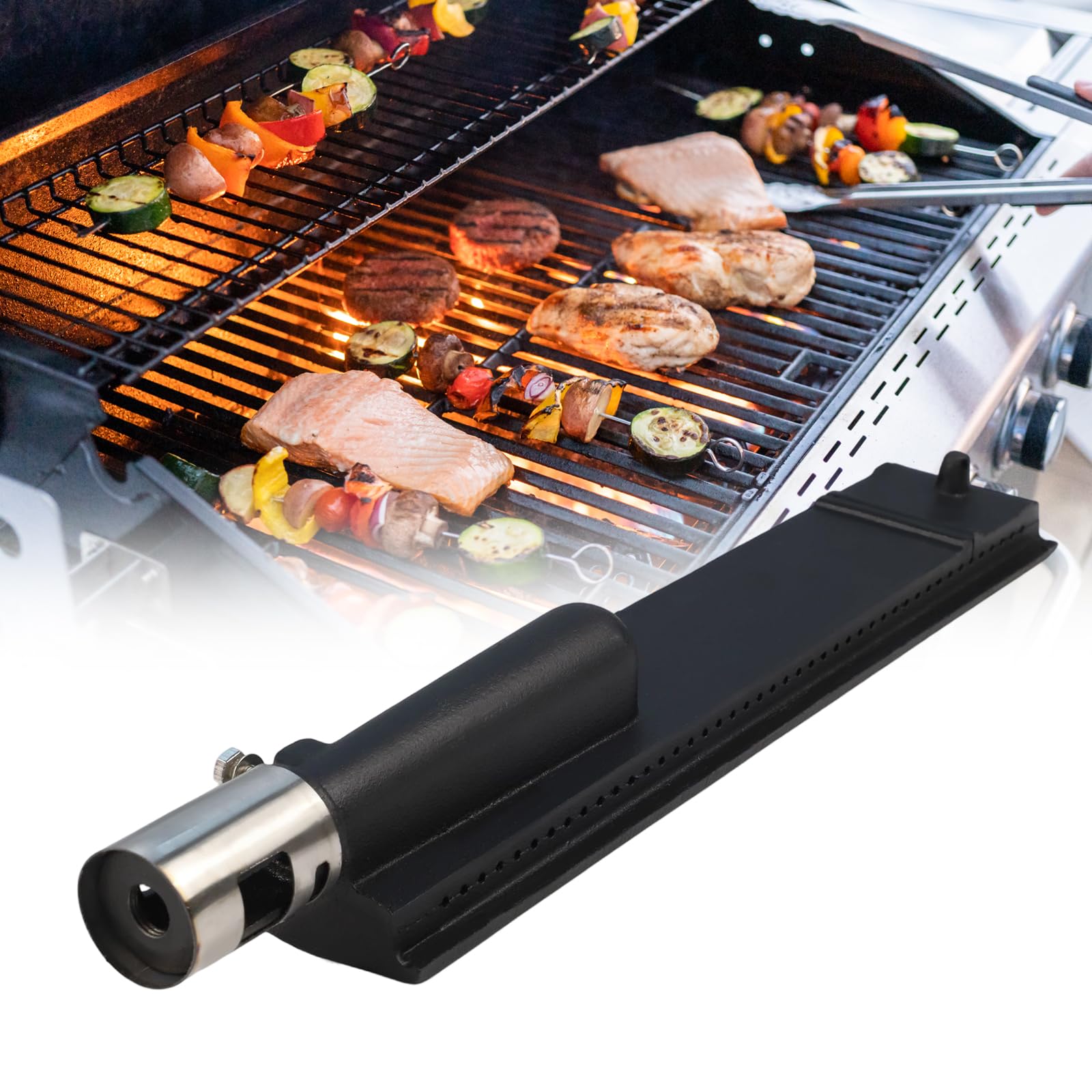 Cast Iron BBQ Grill Burner 40cm, Metal BBQ Burner Replacement Parts for Bull Grills 47629, 47628, And for 7200026
