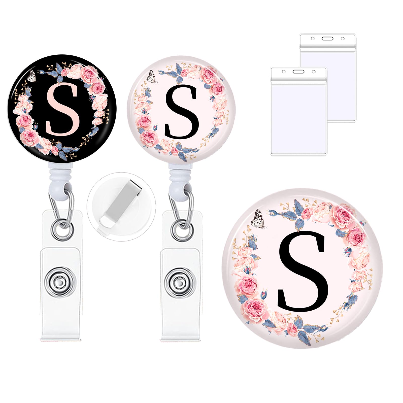 Photo 1 of 2Pcs A-Z Letter Badge Reels with Vertical Clear Plastic ID Card Holders (2.5" x 3.7") Retractable Name Tag ID Clip Holder Nursing Student RN Pediatric Teacher Office Work Accessories S
