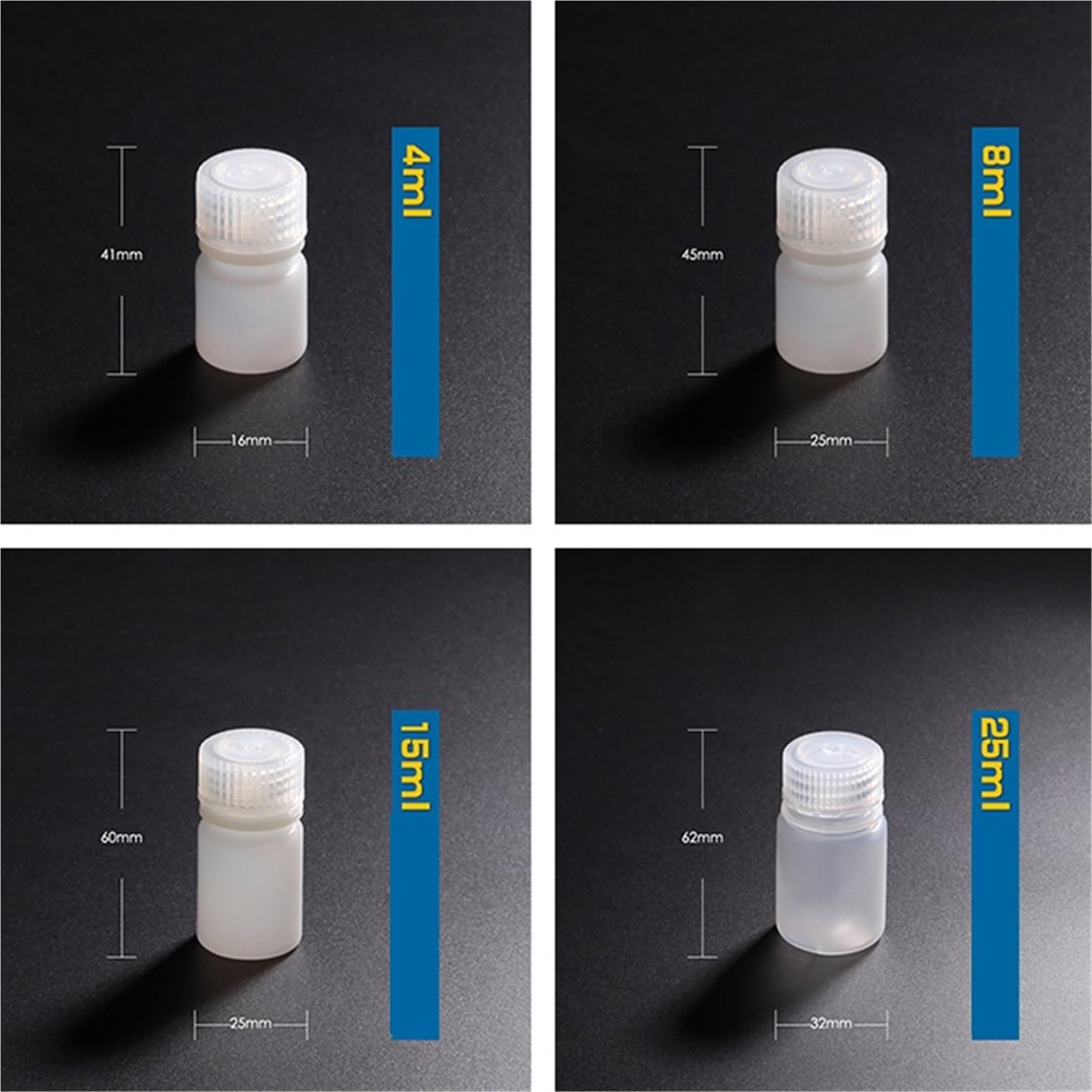 Frascos de plástico translúcidos, Botella de reactivo de Laboratorio de Boca Ancha, Botella de Boca Salvaje PP, Polipropileno de Calidad alimentaria(125mL 10pcs)