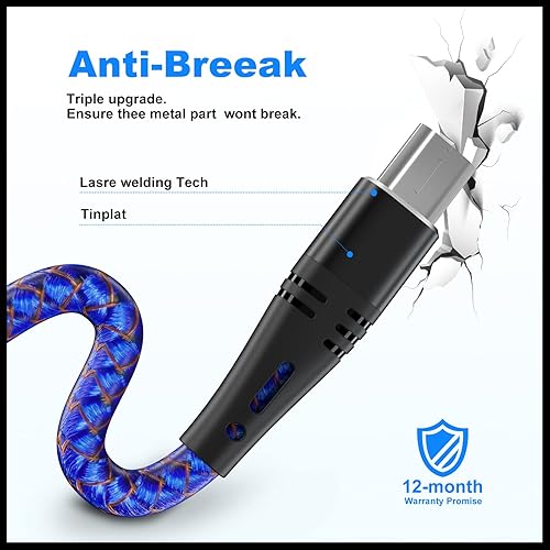 Miniatura 4 de Cable micro USB Android de 3 pies, paquete de 3 cargadores rápidos, cable de carga trenzado de nailon micro USB para Samsung Galaxy S6 S7 Edge, Moto