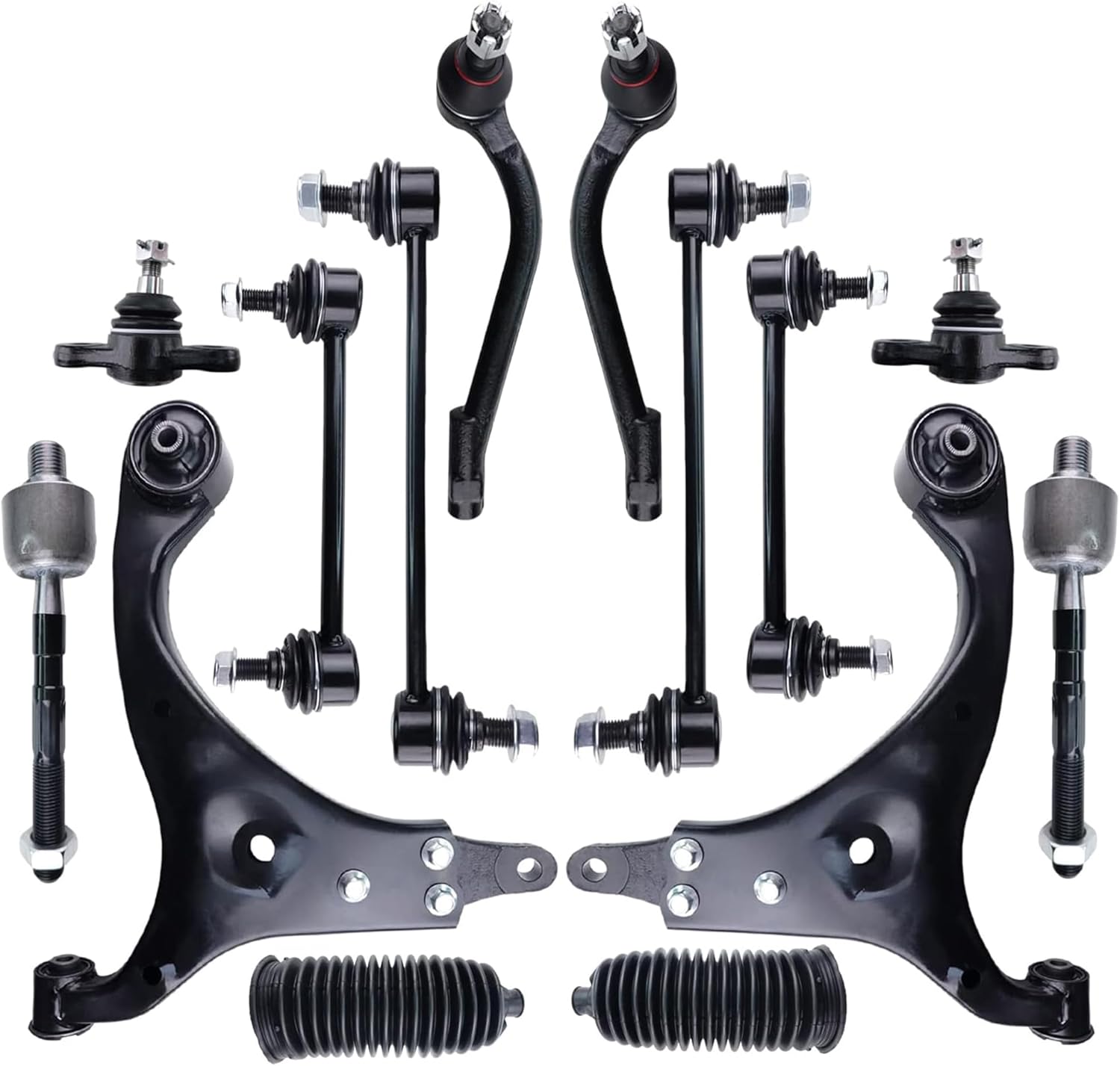14PCS LH RH Front Lower Control Arm Ball Joints Sway Bar Tie Rod Suspension Kit Compatible with Hyundai Elantra 2007 2008 2009 2010 2011 2012 K641580 K641581