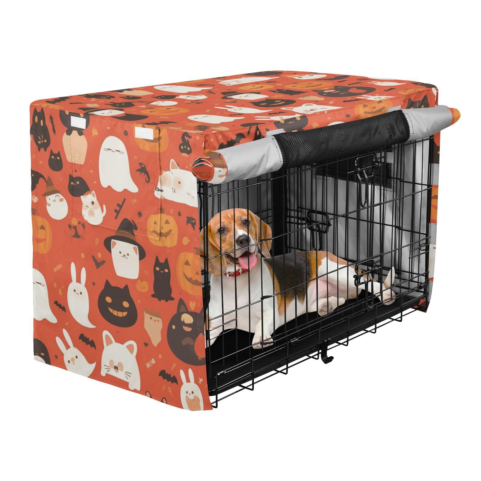 Abdeckung für Hundebox Welpen Drahtkäfig Abdeckungen Hundekäfig Vorhänge Halloween Kawaii-Stil Katzen Kaninchen Grimasse