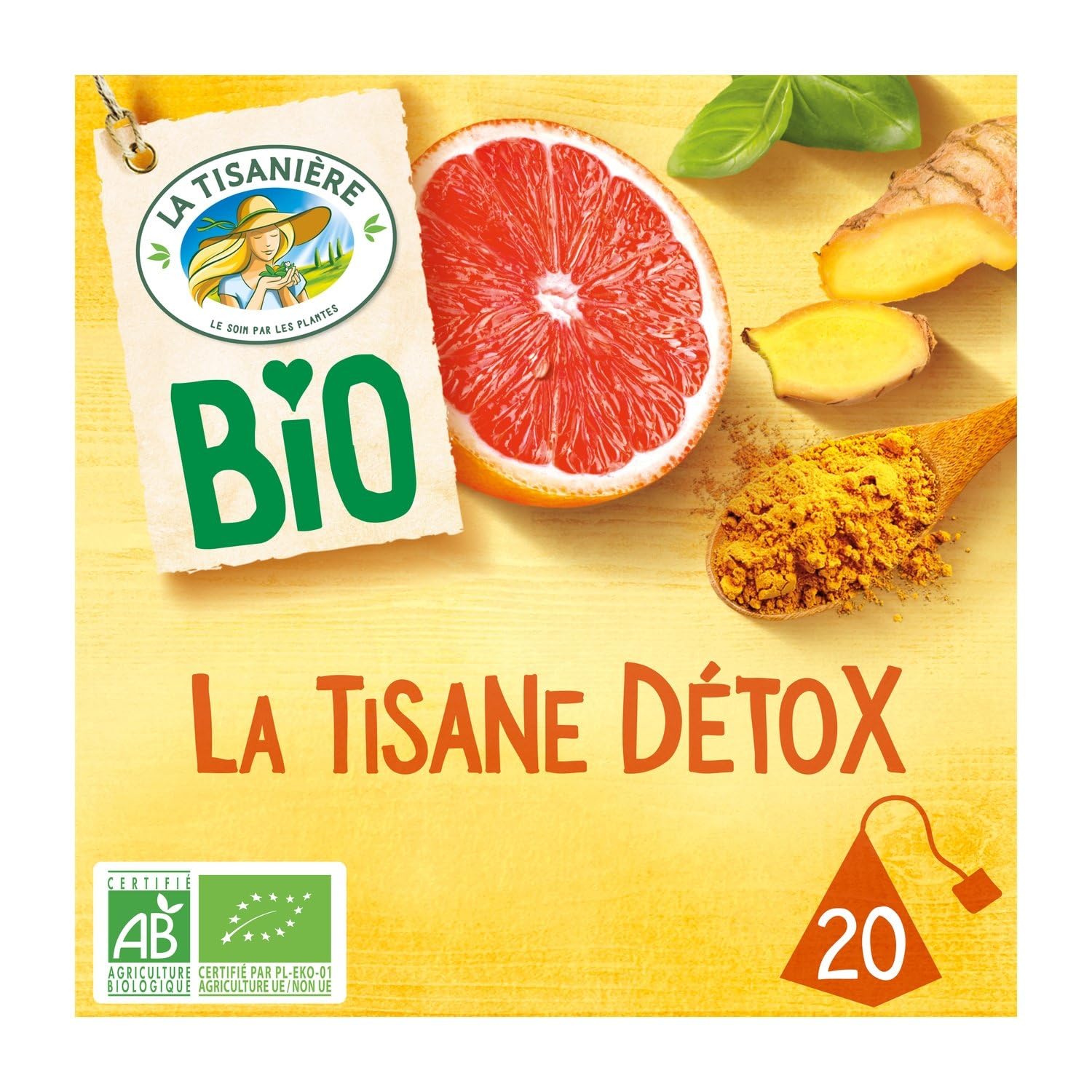 LA TISANIERE – Infusion Détox Bio au Basilic, Curcuma & Gingembre, Saveur Pamplemousse (20 sachets) - Lot de 4 - vendu par Lot