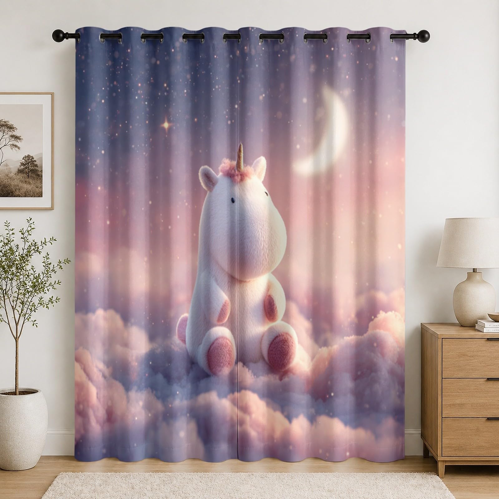 Thermiques Isolants Anti-Fondu Rideaux À Oeillets,117 x229 cm (LxH) Dessin Animé ThèMe Licorne Lot de 2 Occultants Rideaux,Draperies Opaquerideau Rose pour Salon Chambre d'enfant