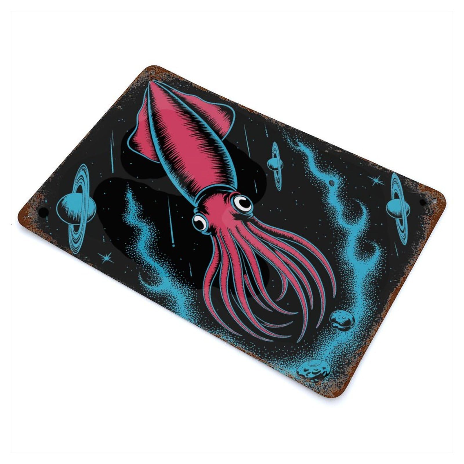 Cosmic Squid Illustration Decorative Tin Sign 11.8"x7.9", for Bistro, Counter And Cafe Decor, Retro Wall Decor