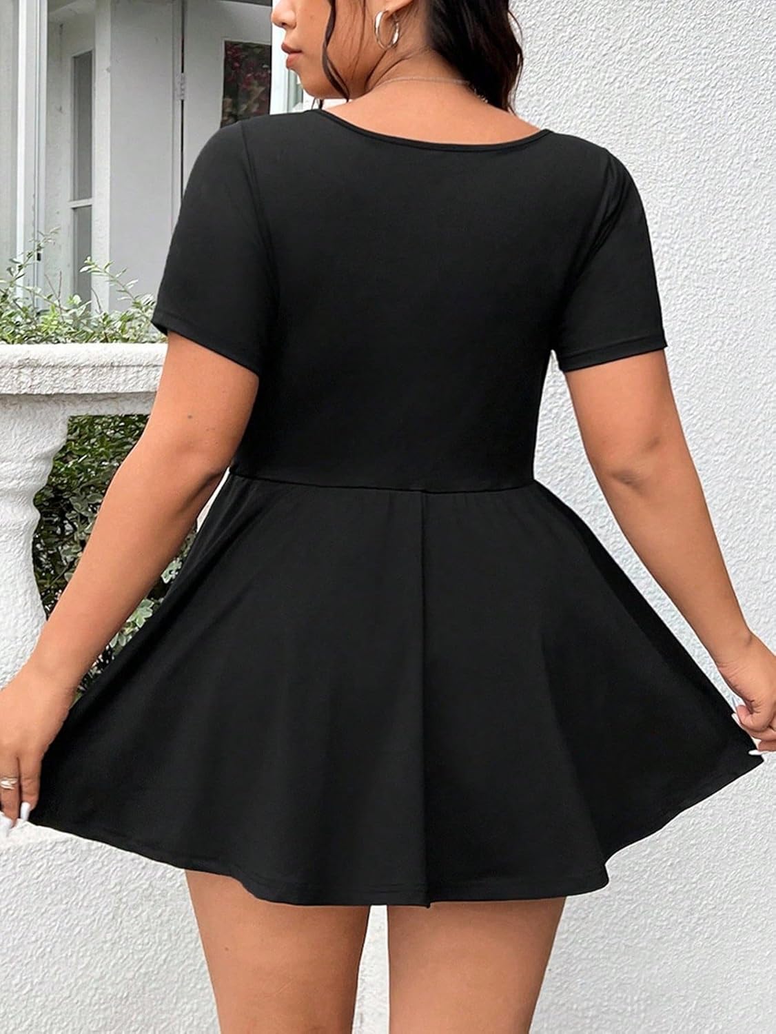 Rompers for Women Summer 2026 Plus Size Scoop Neck Short Sleeve A-Line Flounce Hem Jumpsuit Romper