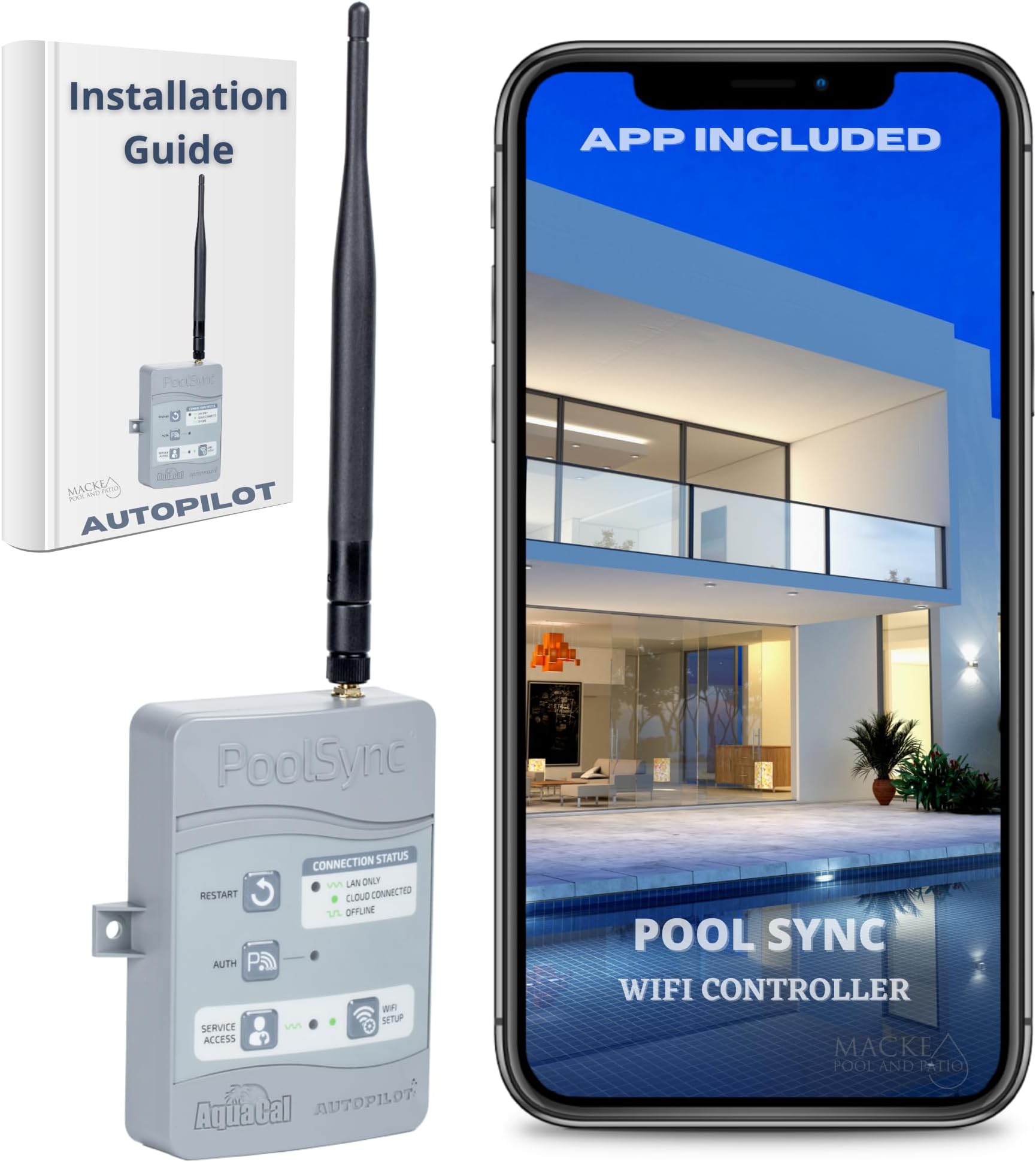 Macke Pool & Patio AutoPilot Sync WiFi Controller, ECP0343, Control Your Through The app, Control ChlorSync Salt Chlorine Generator AquaCal Heat Pump