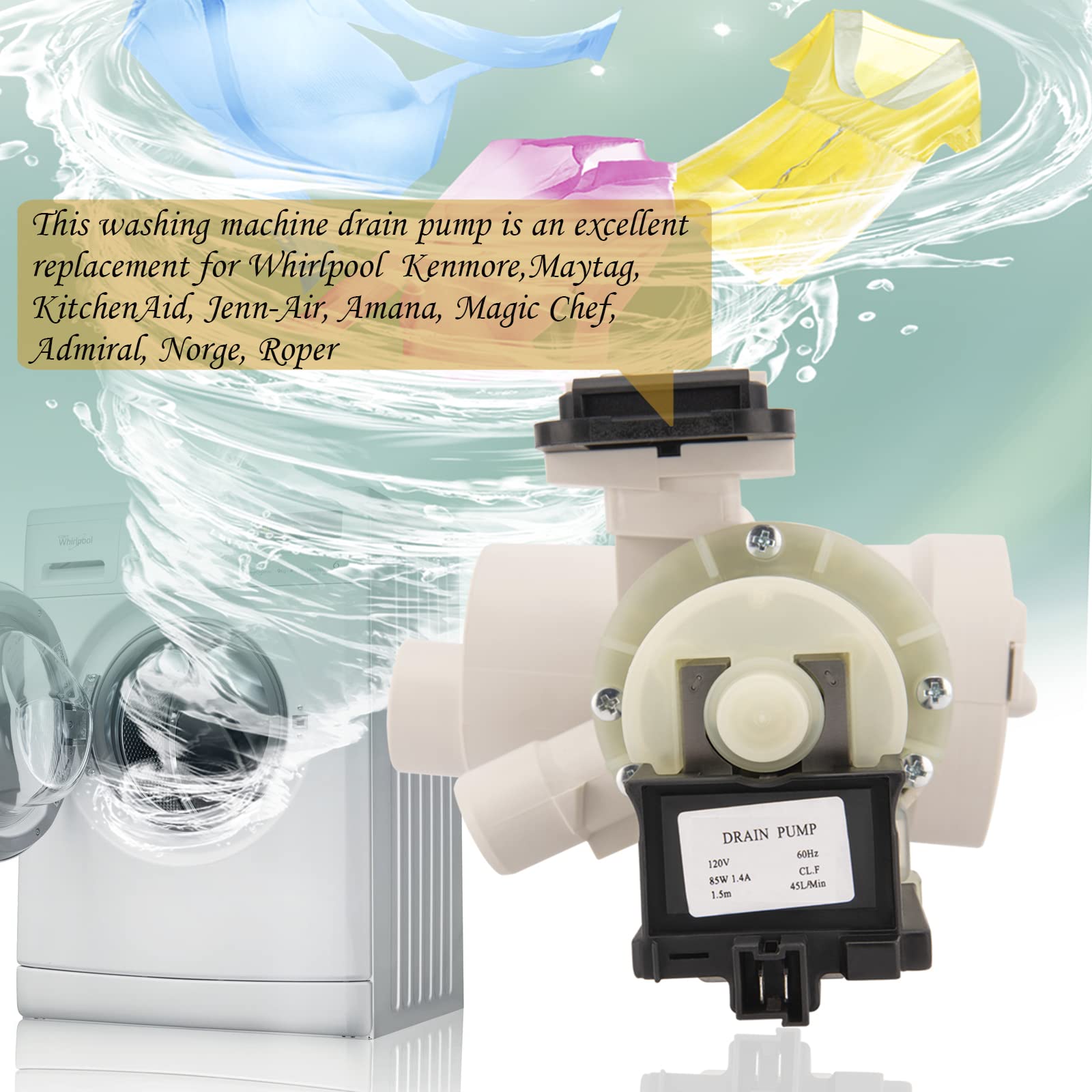 BQLZR Washer Drain Pump Replacement (Part # 8540024 / W10117829) - Fits Whirlpool, Kenmore, Maytag & Amana Models - View #10