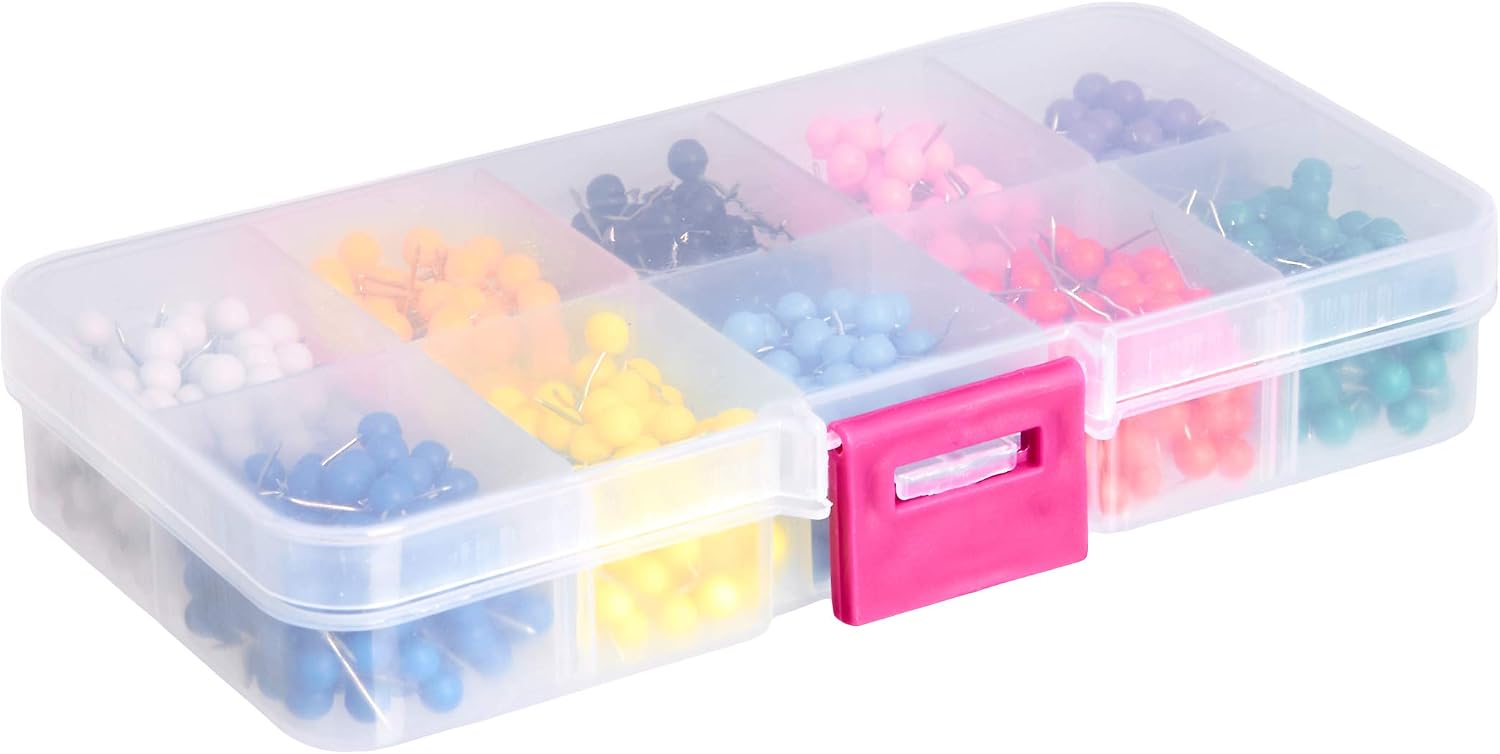 Amazon Basics 1/8-Inch Push Pins Map Tacks 10 Colors (Each Color 100 PCS) - 1000-Pack