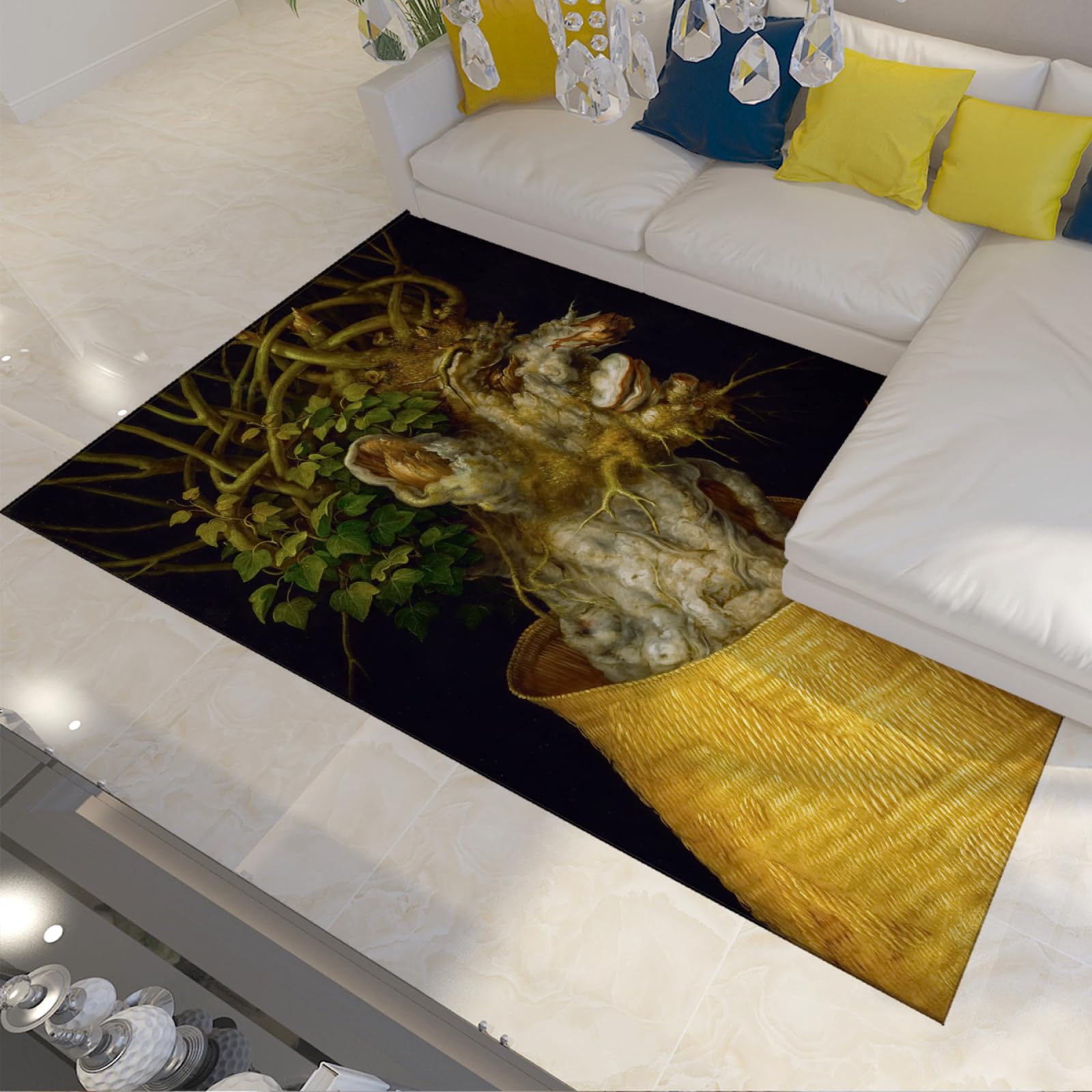 Tapis de salon lavable style Arcimboldo grand format rétro