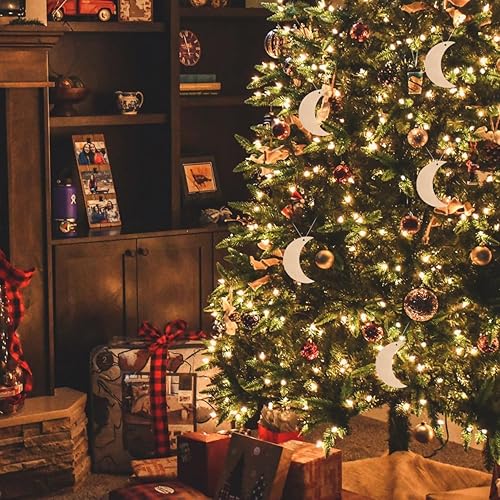 Miniatura 7 de 20 adornos colgantes de madera en forma de luna de 2.8 in, rebanadas de madera sin terminar para manualidades de bricolaje, decoración del hogar,