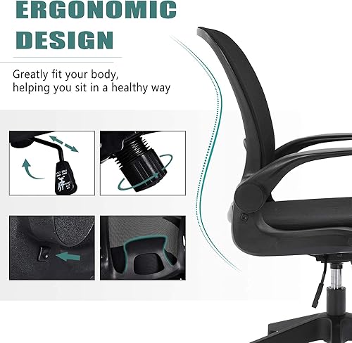 Miniatura 5 de Silla ergonómica de oficina con brazos y ruedas, cómoda silla giratoria blanca con respaldo plegable para adultos (negro plegable)