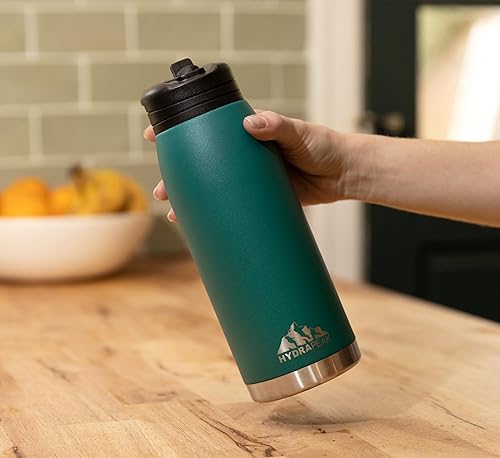 Miniatura 5 de Hydrapeak Flow - Botella de agua aislada de 32 onzas con tapa con popote, botella de agua, botella de agua de metal, botellas de agua aisladas de