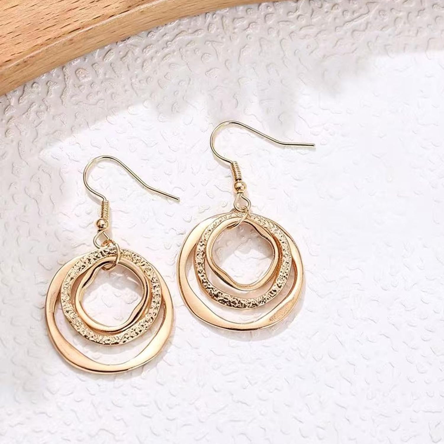 Vintage Boho Jewelry Rose Gold Multi Hoop Earrings Layered Leather Cord Necklace with Shell Disc Charms Western Hippie Style Jewelry Set image 5