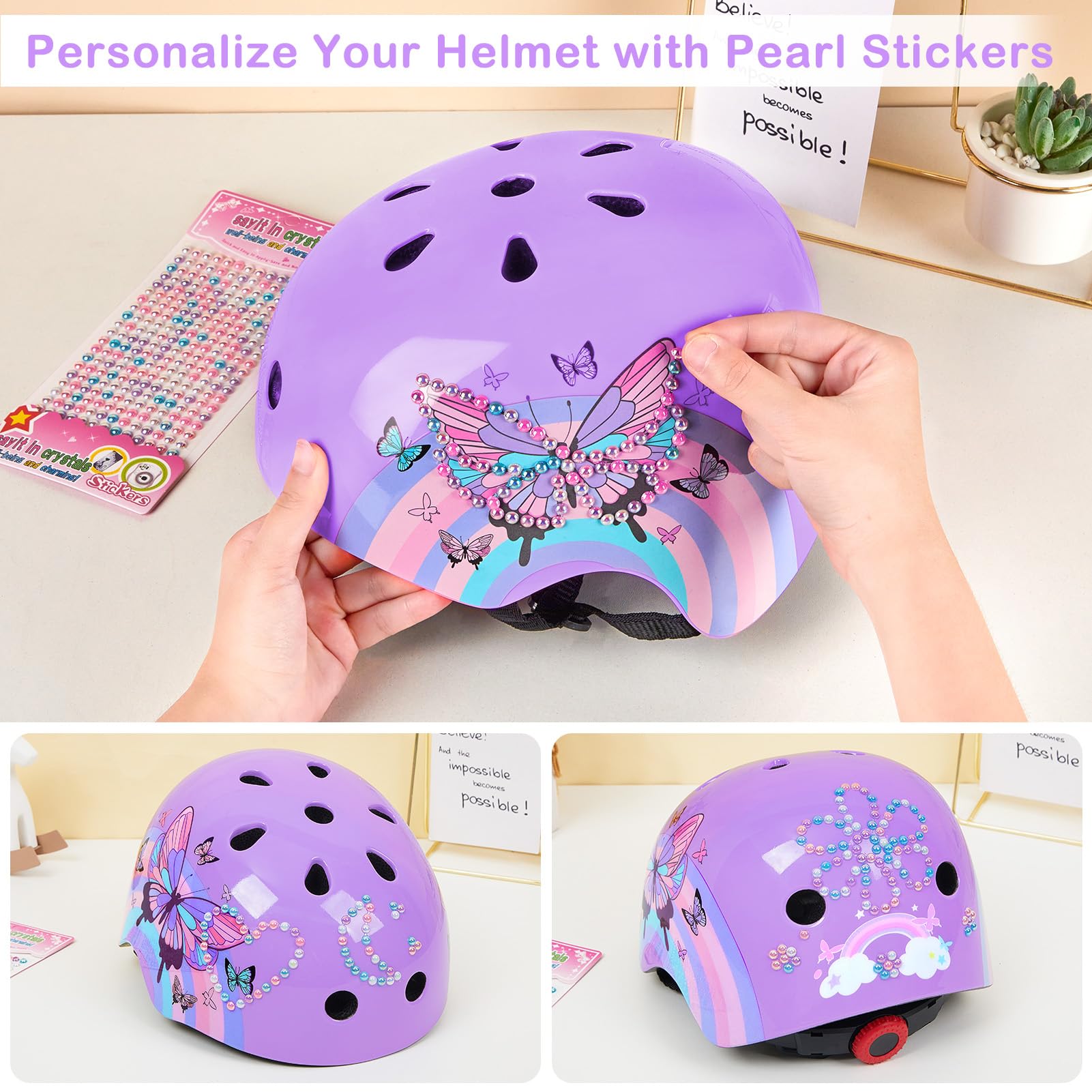 Kinder-Fahrradhelm, verstellbar, mit DIY-Aufklebern für Mädchen, Alter 3–5–8–14 Jahre, für Fahrrad, Roller, Skateboard, Rollschuhlaufen