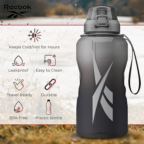 Miniatura 3 de Reebok Botella de agua deportiva de plástico premium, sin BPA, ideal para campamento, deportes, gimnasio y actividades al aire libre (64 onzas,