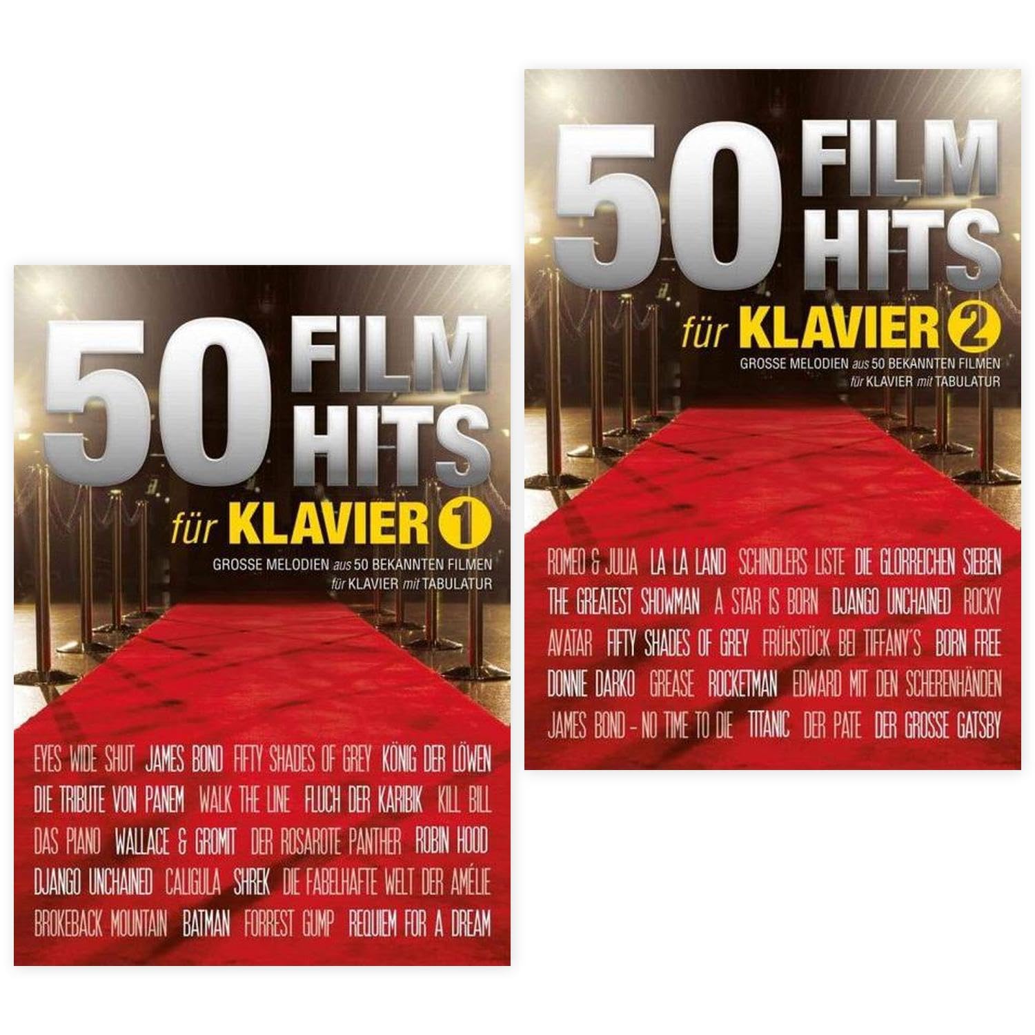 50 Filmhits für Klavier Band 1 und Band 2 - Grosse Melodien aus 50 bekannten Filmen für Klavier mit Tabulatur + Soundman-Notenheft + 2 Pianobleistifte (Starterset)