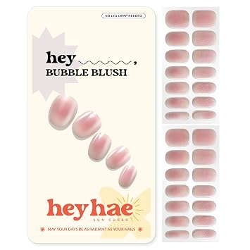 Heyhae Semi Cured Gel Nail Strips | No LED Lamp Needed | Summer, Marble, Pink | Easy Apply & Remove, Salon Quality | Includes 28 Strips, 1 Prep Pads, Nail File & Wooden stick - Hey, Bubble Blush