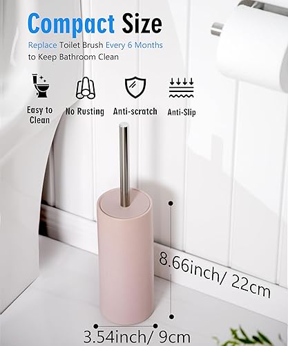Miniatura 5 de Juego de escobilla y soporte de cerámica blanca mate, cerdas duraderas antiarañazos, mango largo de acero inoxidable, cepillo limpiador de inodoro